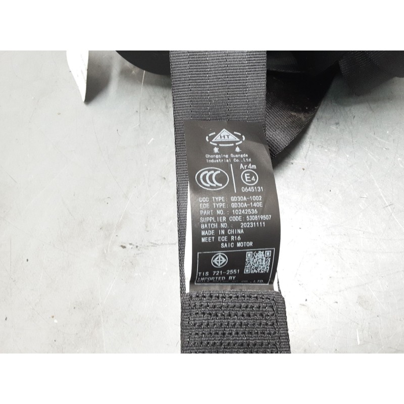 Recambio de cinturon seguridad trasero izquierdo para mg zs suv (azs1) 1.0 t-gdi referencia OEM IAM 10242536  