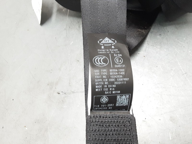 Recambio de cinturon seguridad trasero izquierdo para mg zs suv (azs1) 1.0 t-gdi referencia OEM IAM 10242536  