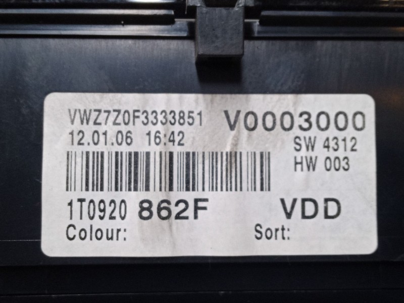 Recambio de cuadro instrumentos para volkswagen touran (1t1, 1t2) 1.9 tdi referencia OEM IAM 1T0920862F  
