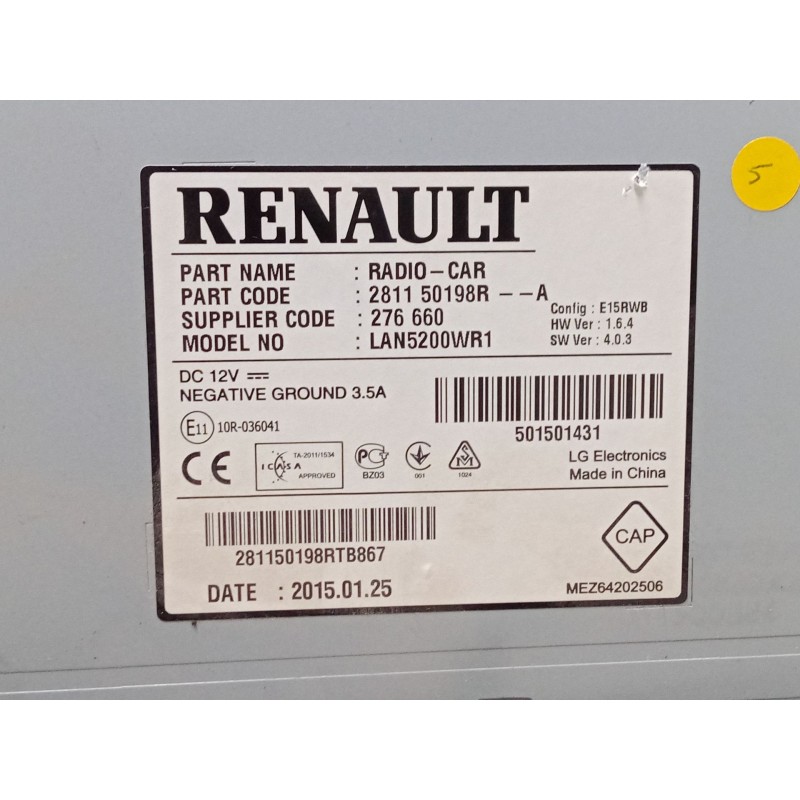 Recambio de pantalla multifuncion para renault captur i (j5_, h5_) 1.5 dci 90 referencia OEM IAM 281150198R  