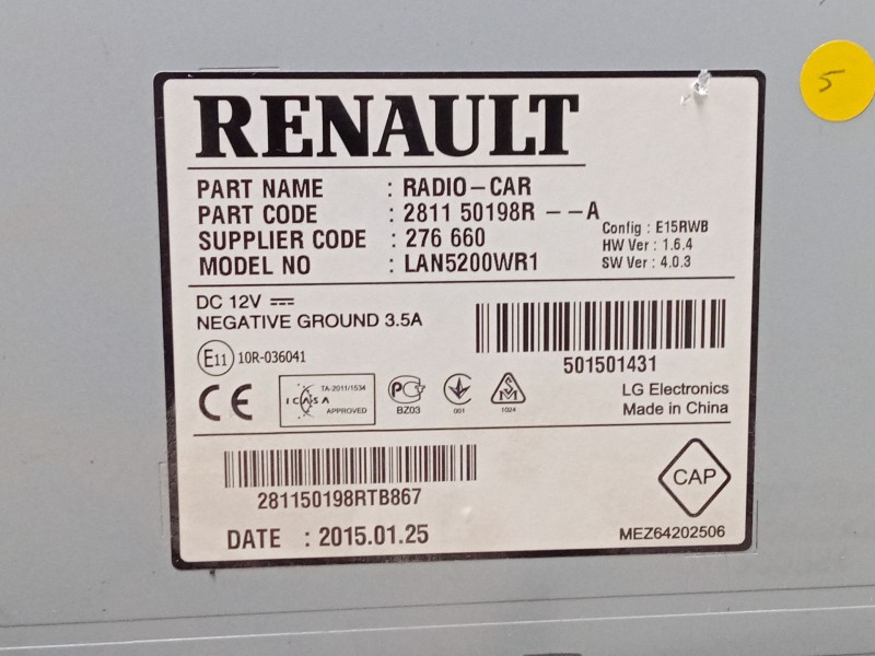 Recambio de pantalla multifuncion para renault captur i (j5_, h5_) 1.5 dci 90 referencia OEM IAM 281150198R  