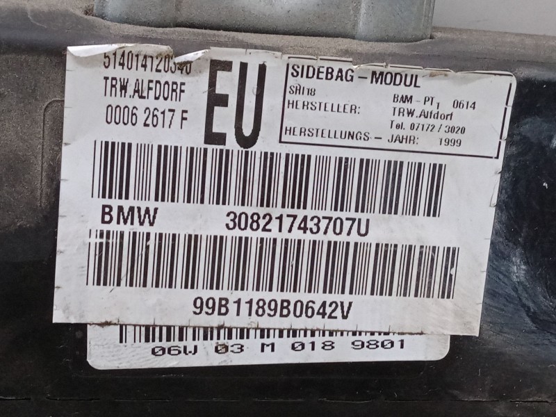 Recambio de airbag de puerta delantero izquierdo para bmw 3 (e46) 318 i referencia OEM IAM 30821743707U 99B1189B0642V 
