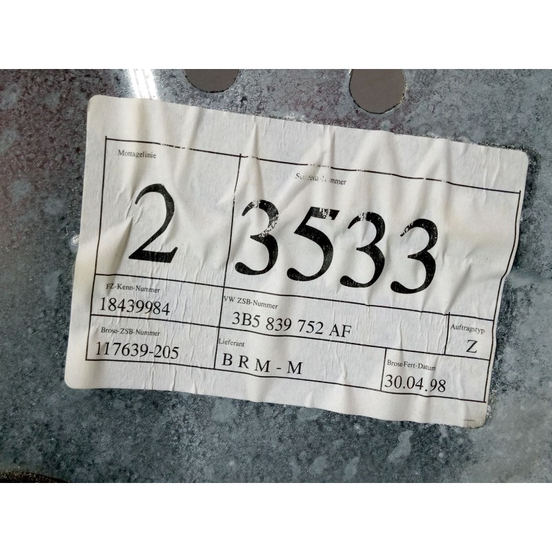 Recambio de elevalunas electrico trasero derecho para volkswagen passat b3/b4 (3a2, 35i) 1.9 tdi referencia OEM IAM 3B5839752AF 