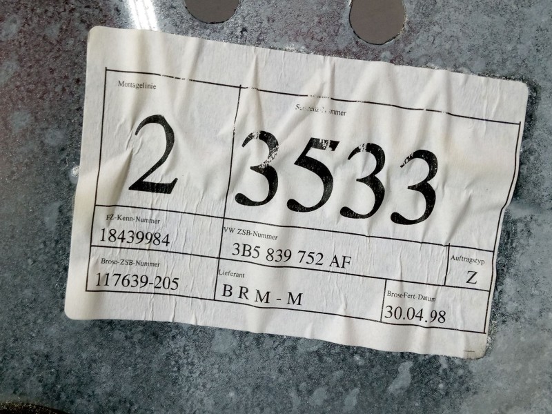 Recambio de elevalunas electrico trasero derecho para volkswagen passat b3/b4 (3a2, 35i) 1.9 tdi referencia OEM IAM 3B5839752AF 