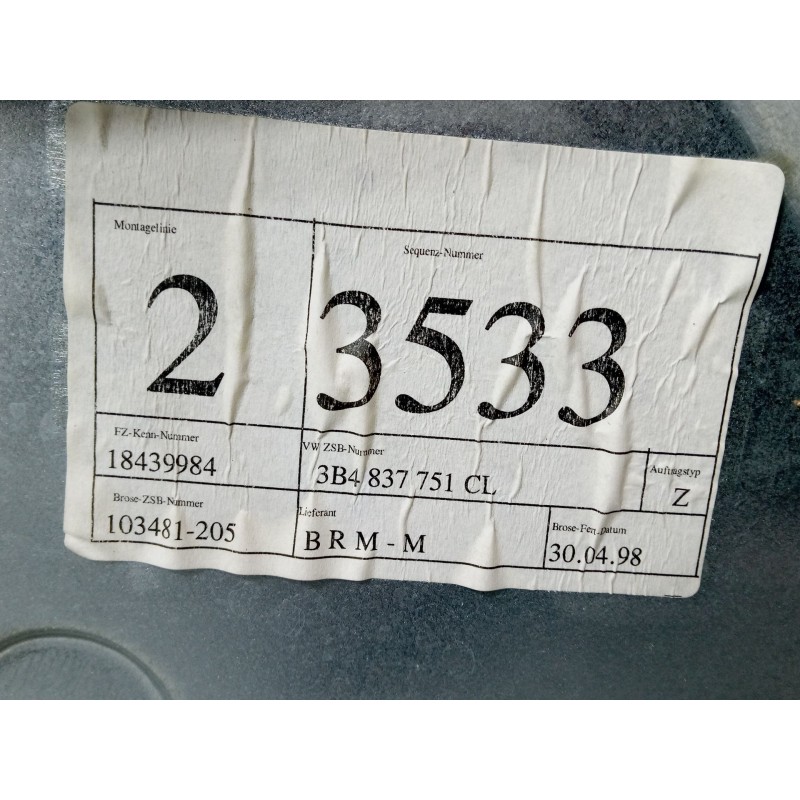 Recambio de elevalunas electrico delantero izquierdo para volkswagen passat b3/b4 (3a2, 35i) 1.9 tdi referencia OEM IAM 3B483775