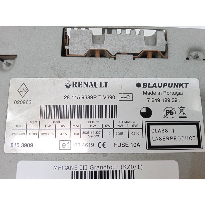 Recambio de radio cd para renault megane iii grandtour (kz0/1) 1.5 dci (kz1m, kz1w, kz0r) referencia OEM IAM 281159389RT  764918
