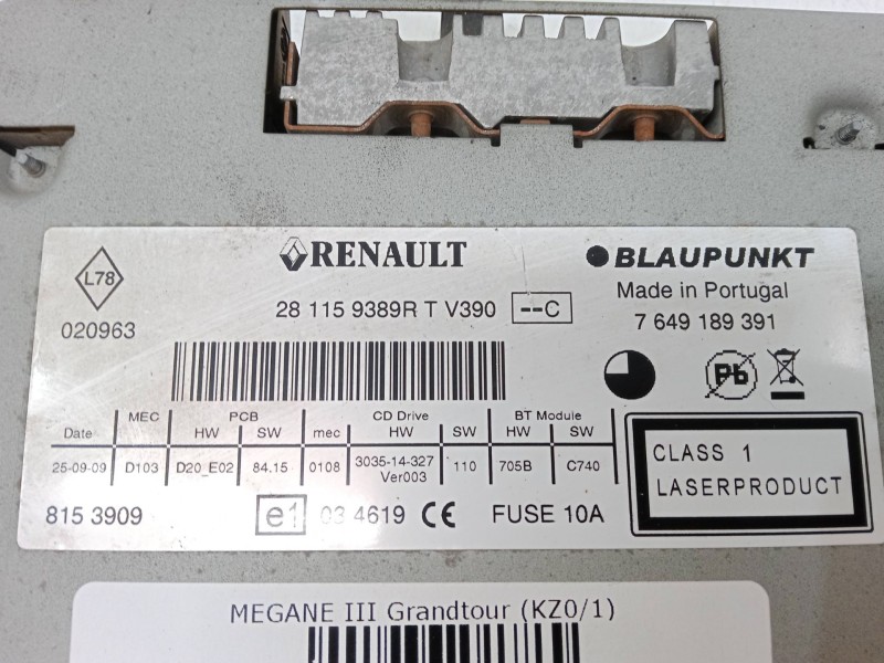 Recambio de radio cd para renault megane iii grandtour (kz0/1) 1.5 dci (kz1m, kz1w, kz0r) referencia OEM IAM 281159389RT  764918