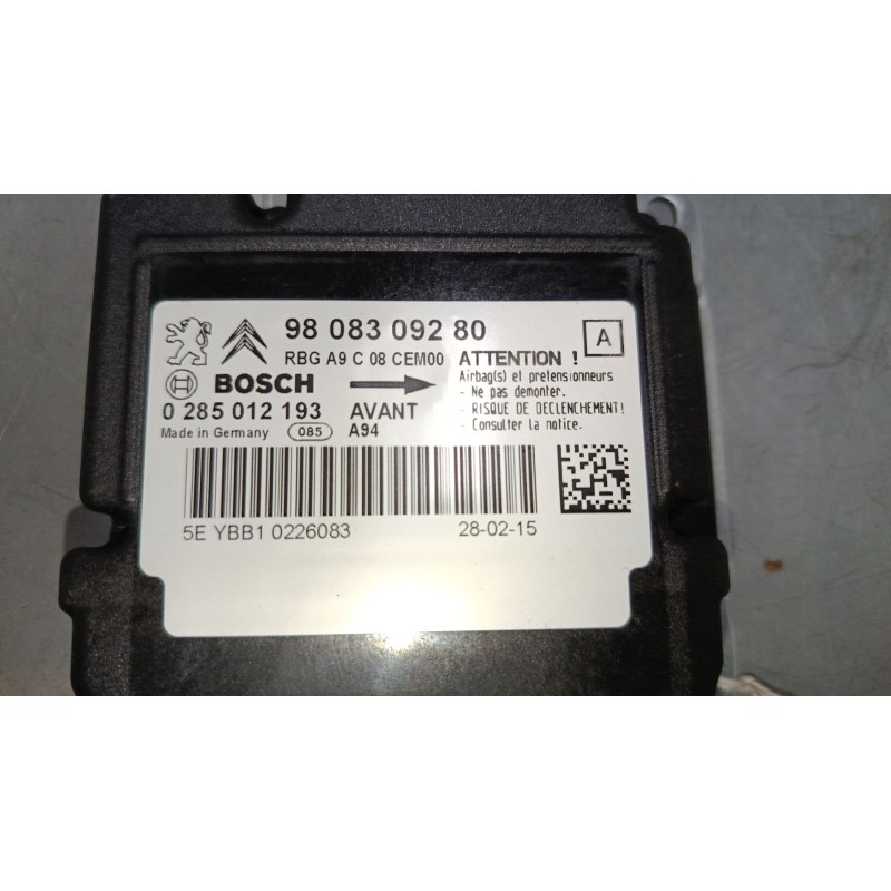 Recambio de centralita airbag para peugeot 2008 i (cu_) 1.2 thp 110 / puretech 110 referencia OEM IAM 9808309280 0285012193 