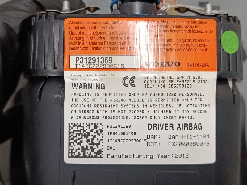 Recambio de airbag volante para volvo v40 hatchback (525) d2 referencia OEM IAM P31291369  