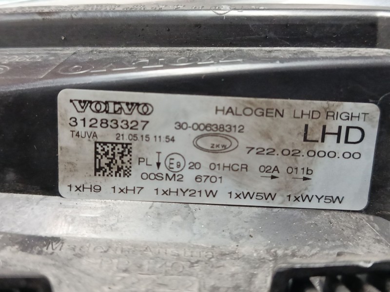 Recambio de faro derecho para volvo v40 hatchback (525) d2 referencia OEM IAM 31283327  