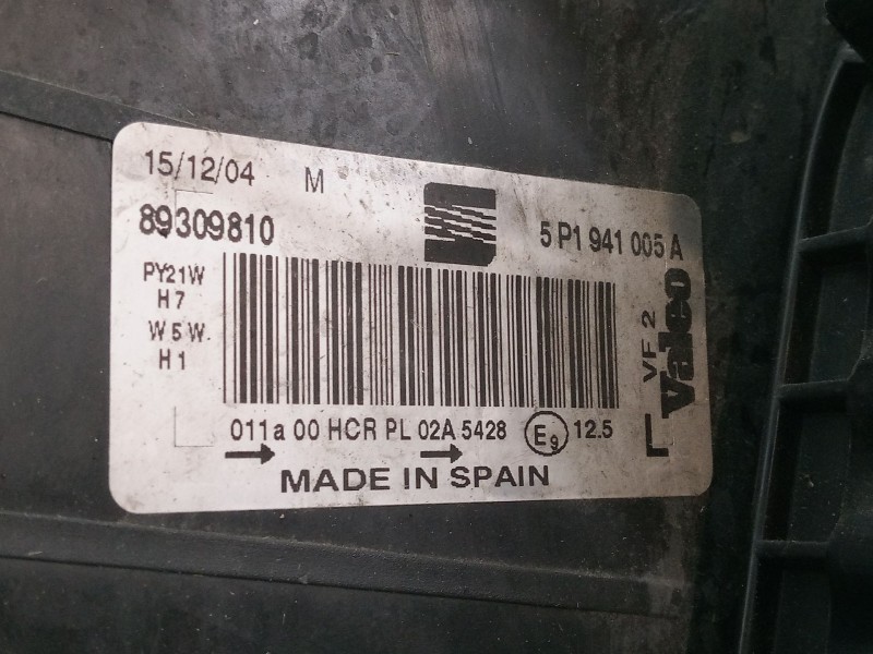 Recambio de faro izquierdo para seat toledo iii (5p2) 1.9 tdi referencia OEM IAM 5P1941005A 89309810 