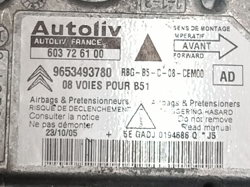 Recambio de centralita airbag para citroën c4 i (lc_) 1.6 hdi referencia OEM IAM 9653493780 603726100 