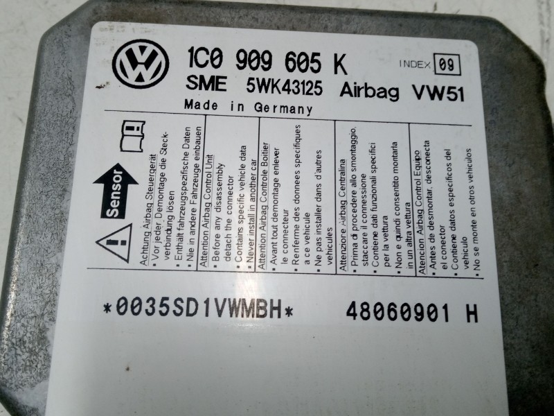 Recambio de centralita airbag para skoda fabia i sedán (6y3) 1.4 tdi referencia OEM IAM 1C0909605K  