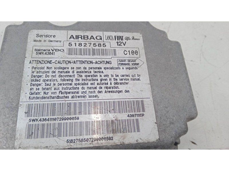 Recambio de centralita airbag para fiat bravo ii (198_) 1.9 d multijet (198axb1a) referencia OEM IAM 51827585  5wk43641