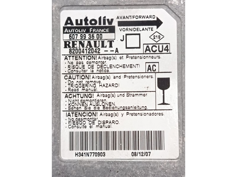 Recambio de centralita airbag para renault scénic ii (jm0/1_) 1.5 dci (jm1e, jm16) referencia OEM IAM 8200412042 607993600 