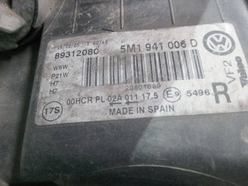 Recambio de faro derecho para volkswagen golf plus v (5m1, 521) 1.9 tdi referencia OEM IAM   