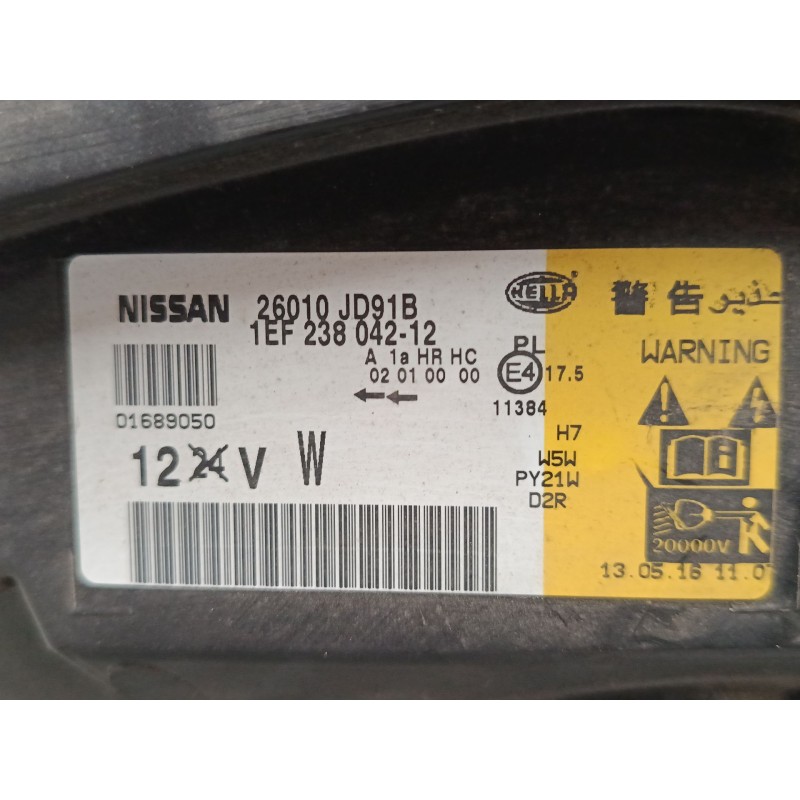 Recambio de faro derecho xenon para nissan qashqai i (j10, nj10) 2.0 dci a las 4 ruedas referencia OEM IAM 26010JD91B  