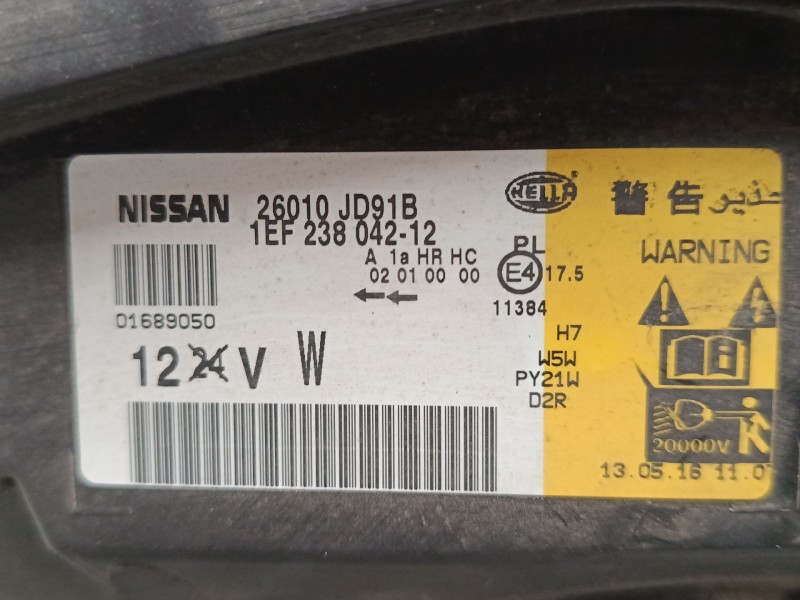 Recambio de faro derecho xenon para nissan qashqai i (j10, nj10) 2.0 dci a las 4 ruedas referencia OEM IAM 26010JD91B  