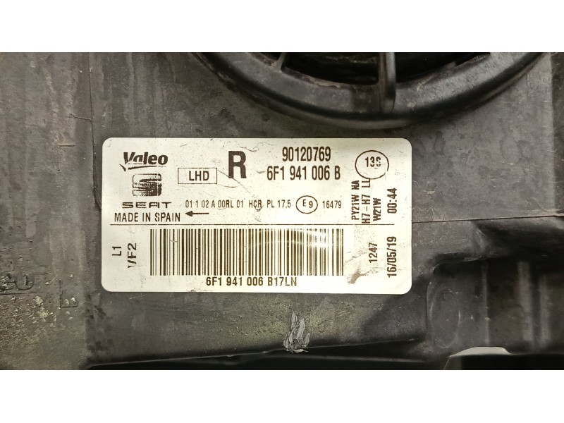 Recambio de faro derecho para seat ibiza v (kj1, kjg) 1.0 mpi referencia OEM IAM 6F1941006B  
