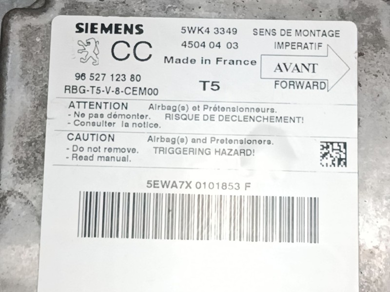 Recambio de centralita airbag para peugeot 307 cc (3b) 2.0 16v referencia OEM IAM 9652712380 5WK43349 
