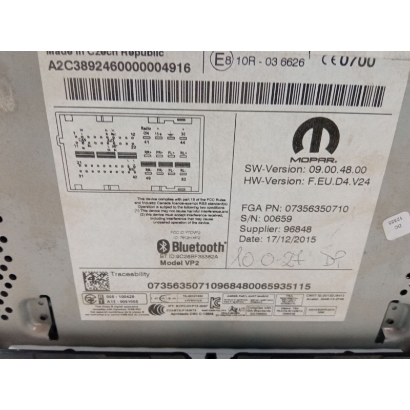 Recambio de radio pantalla para jeep renegade suv (bu, b1, bv) 1.6 crd referencia OEM IAM 55260384 07356350710 