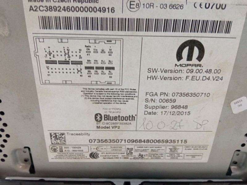 Recambio de radio pantalla para jeep renegade suv (bu, b1, bv) 1.6 crd referencia OEM IAM 55260384 07356350710 