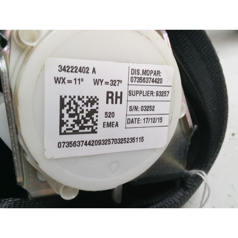 Recambio de cinturon seguridad trasero derecho para jeep renegade suv (bu, b1, bv) 1.6 crd referencia OEM IAM 7356374420  