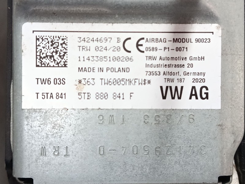 Recambio de airbag de rodilla para volkswagen tiguan (ad1, ax1) 2.0 tdi referencia OEM IAM 5TB880841F  
