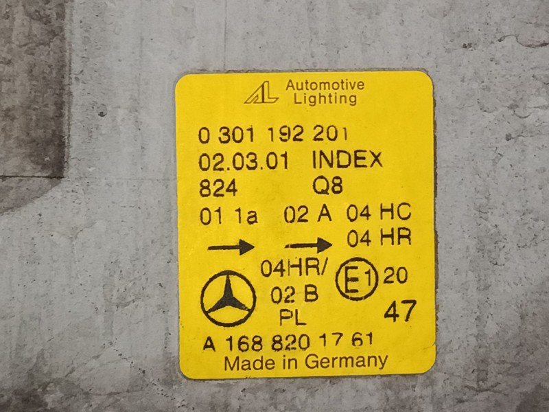 Recambio de faro izquierdo para mercedes-benz clase a (w168) a 190 (168.032, 168.132) referencia OEM IAM A1688201761  