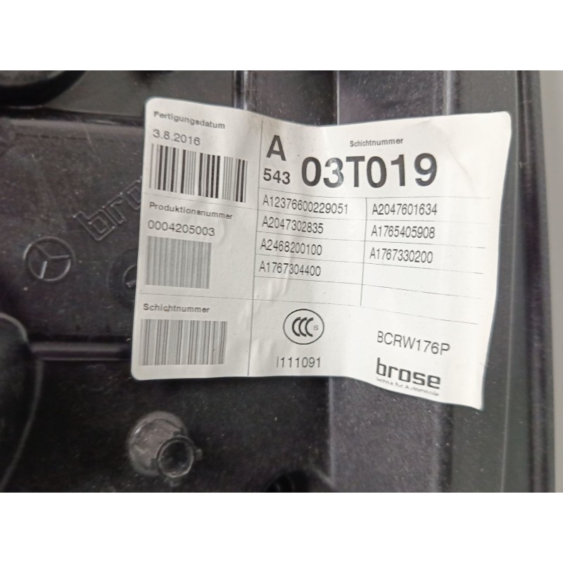 Recambio de elevalunas electrico trasero derecho para mercedes-benz clase a (w176) a 220 d (176.003) referencia OEM IAM A1767304