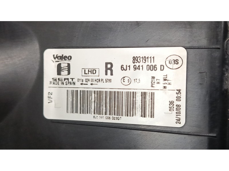 Recambio de faro derecho para seat ibiza iv sc (6j1, 6p5) 1.4 referencia OEM IAM 6J1941006D  