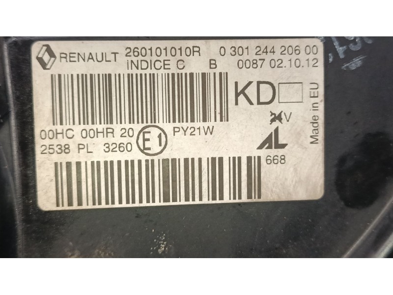 Recambio de faro derecho para renault megane iii grandtour (kz0/1) 1.2 tce (kz2b, kz11) referencia OEM IAM 260101010R  