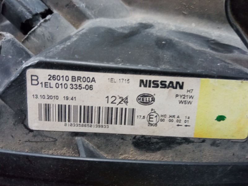 Recambio de faro derecho para nissan qashqai i (j10, nj10) 1.5 dci referencia OEM IAM 26010BR00A  