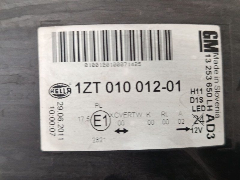 Recambio de faro izquierdo xenon para opel astra j (p10) 1.4 turbo (68) referencia OEM IAM 1ZT01001201 13253650LH 