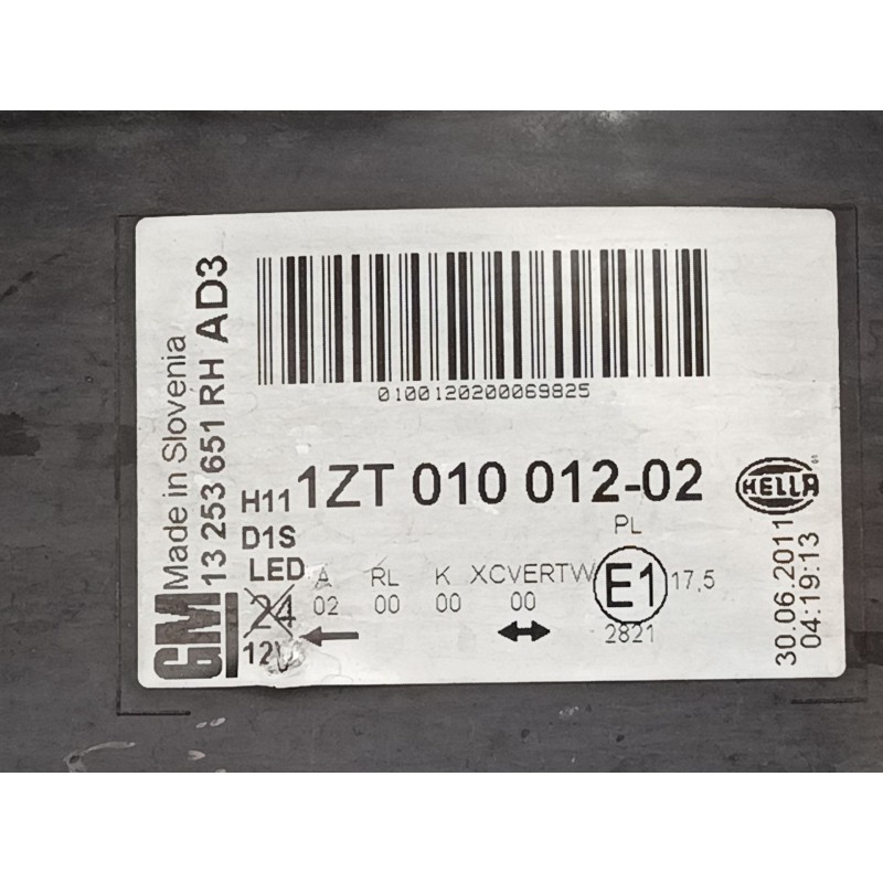 Recambio de faro derecho xenon para opel astra j (p10) 1.4 turbo (68) referencia OEM IAM 1ZT01001202 13253651RH 