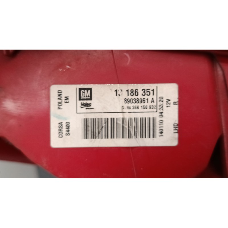 Recambio de piloto trasero derecho para opel corsa d (s07) 1.3 cdti (l08, l68) referencia OEM IAM 13186351 89038961A 