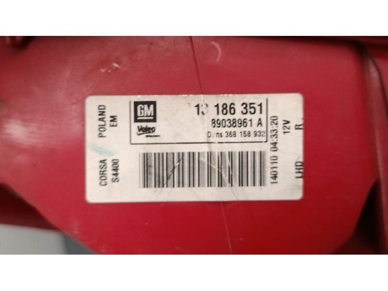 Recambio de piloto trasero derecho para opel corsa d (s07) 1.3 cdti (l08, l68) referencia OEM IAM 13186351 89038961A 