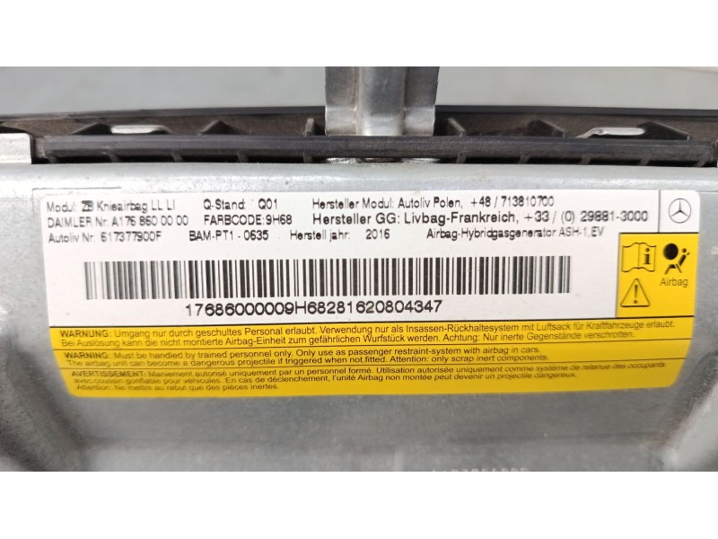 Recambio de airbag de rodilla para mercedes-benz clase a (w176) a 220 d (176.003) referencia OEM IAM A1768600002  