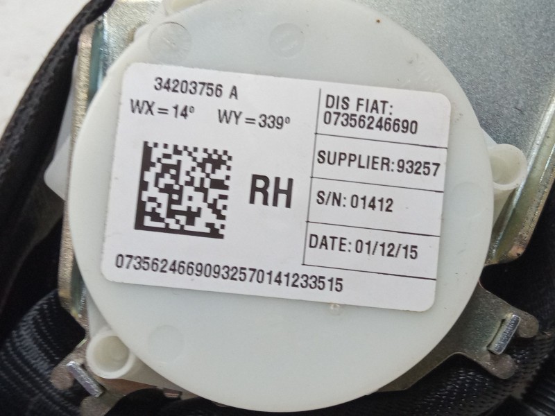Recambio de cinturon seguridad trasero derecho para fiat 500l (351_, 352_) 1.4 (199lyb1b) referencia OEM IAM 07356246690  