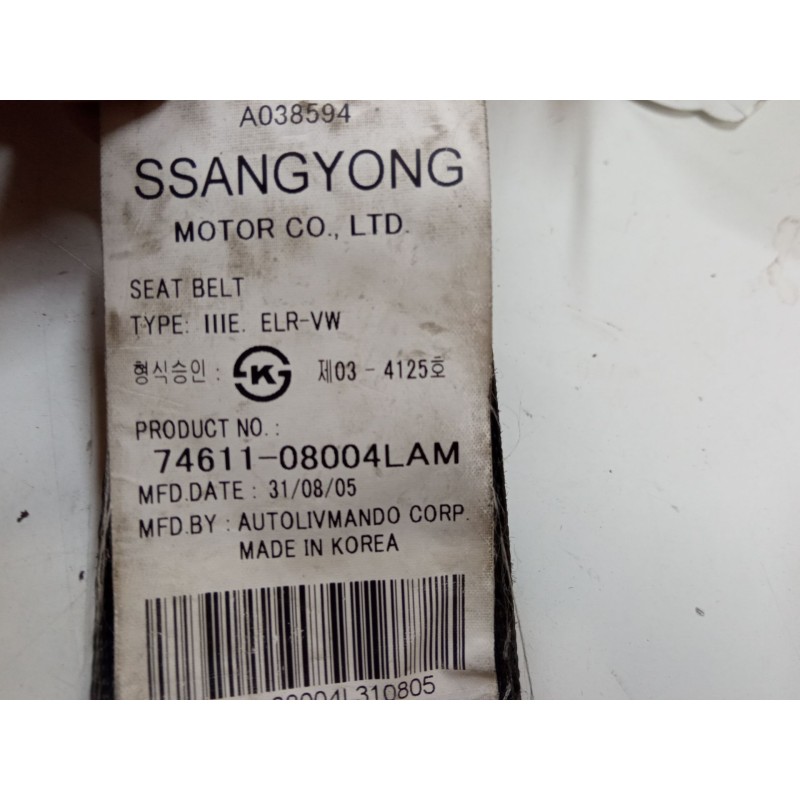 Recambio de cinturon seguridad delantero derecho para ssangyong rexton / rexton ii (gab_) 2.7 xdi referencia OEM IAM 7461108004L