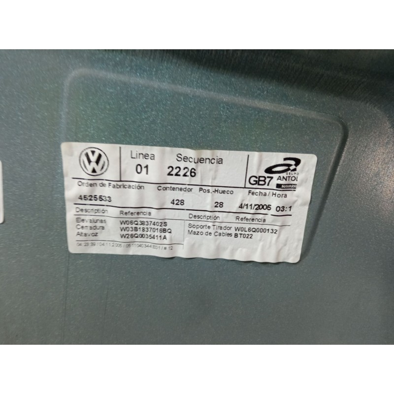 Recambio de elevalunas electrico delantero derecho para volkswagen polo iv (9n_, 9a_) 1.4 tdi referencia OEM IAM 06Q3837402S 6Y2