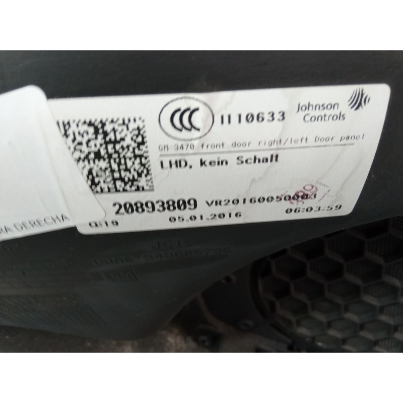 Recambio de guarnecido puerta delantera derecha para opel zafira tourer c (p12) 1.6 cdti (75) referencia OEM IAM 20893809  