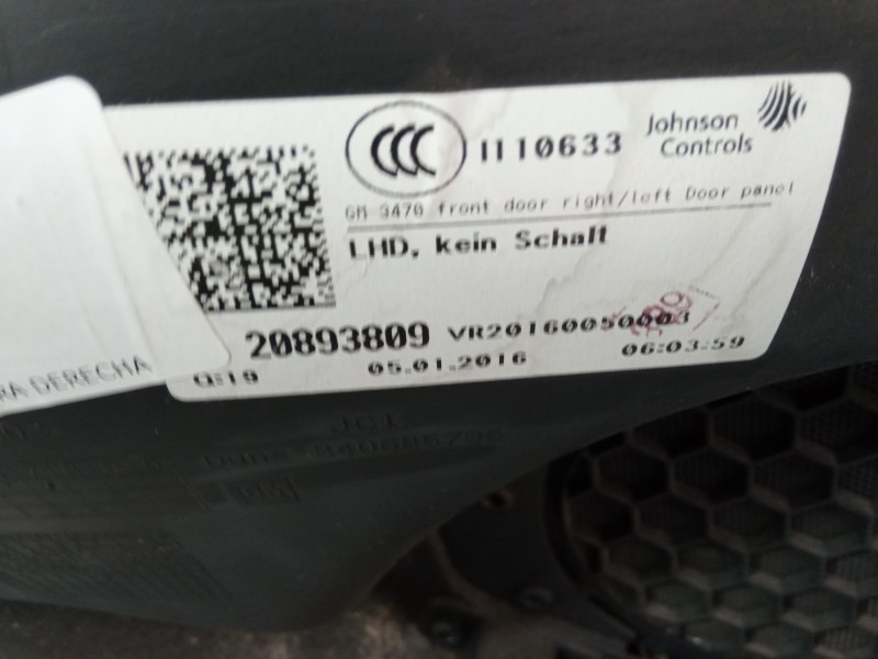 Recambio de guarnecido puerta delantera derecha para opel zafira tourer c (p12) 1.6 cdti (75) referencia OEM IAM 20893809  