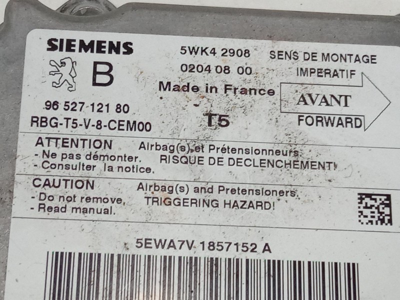 Recambio de centralita airbag para peugeot 307 (3a/c) 2.0 16v referencia OEM IAM 9652712180  
