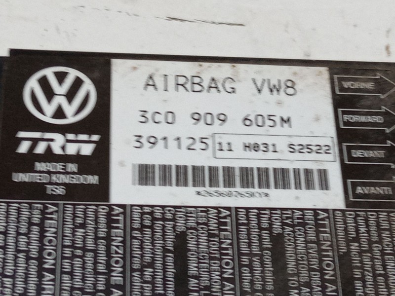 Recambio de centralita airbag para volkswagen passat b6 (3c2) 2.0 tdi referencia OEM IAM 3C0909605M  