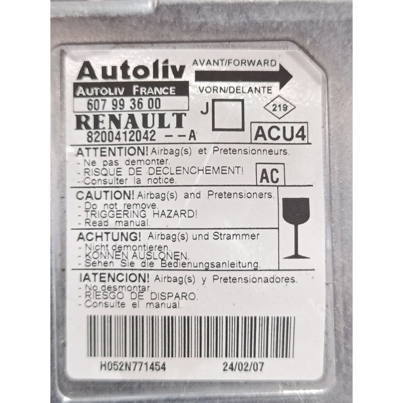 Recambio de centralita airbag para renault scénic ii (jm0/1_) 1.6 16v (jm1r) referencia OEM IAM 8200412042 607993600 