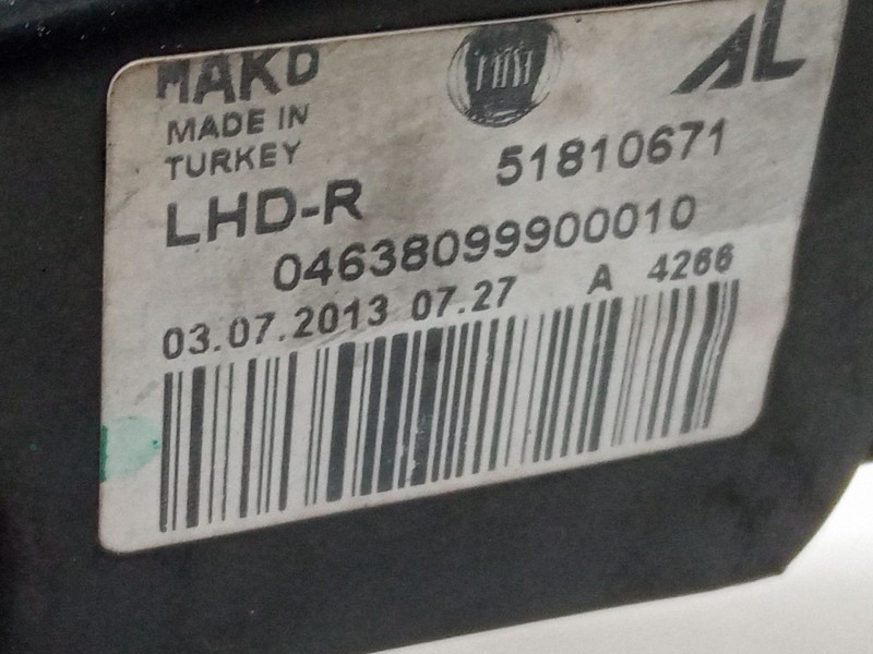 Recambio de faro derecho para fiat doblo cargo (263_) 1.3 d multijet referencia OEM IAM 51810671  