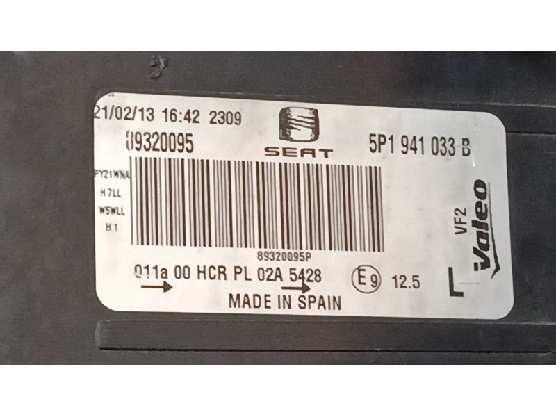 Recambio de faro izquierdo para seat altea (5p1) 1.9 tdi referencia OEM IAM 5P1941033B  