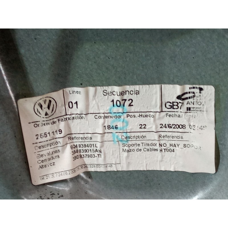 Recambio de elevalunas electrico trasero izquierdo para volkswagen polo iv (9n_, 9a_) 1.4 tdi referencia OEM IAM 6Q4839401L  