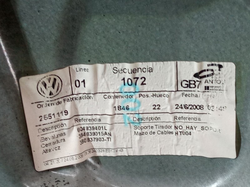 Recambio de elevalunas electrico trasero izquierdo para volkswagen polo iv (9n_, 9a_) 1.4 tdi referencia OEM IAM 6Q4839401L  
